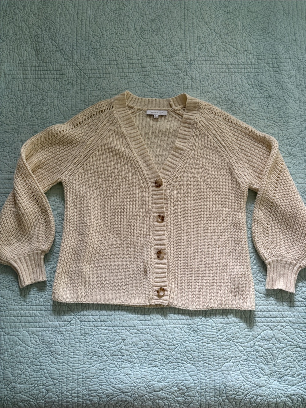 Cream Button-Front Knit Cardigan Sweater